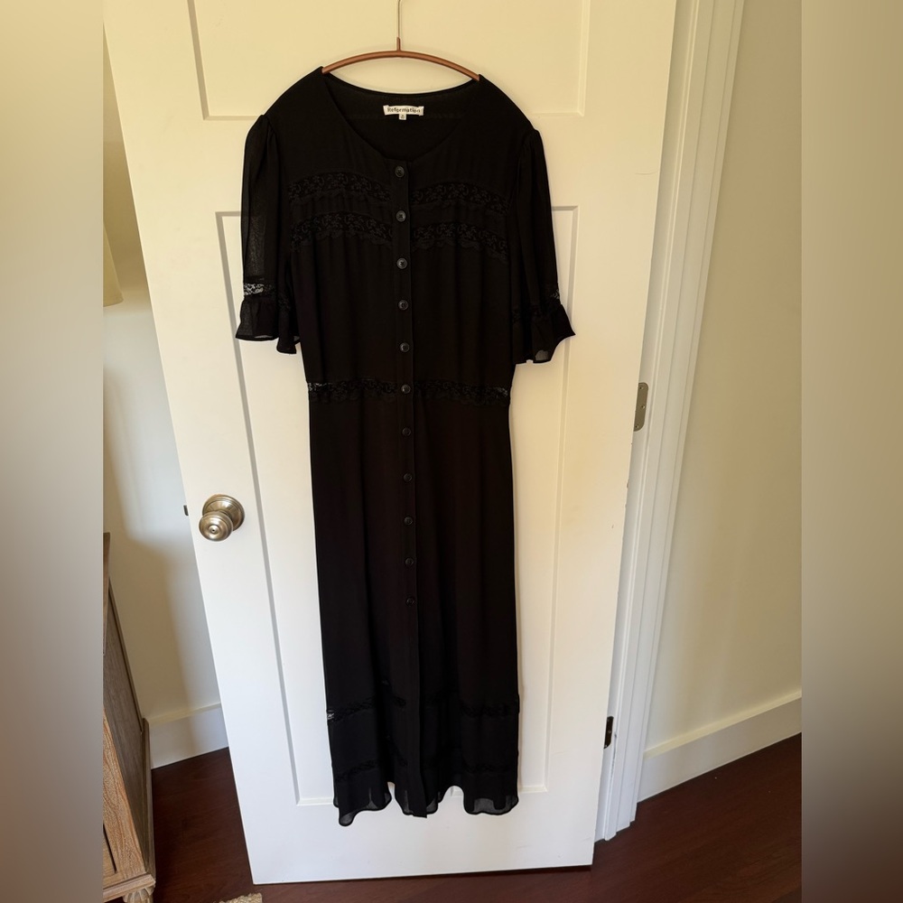 Reformation Woodson Button-Down Dress Black w/Lace